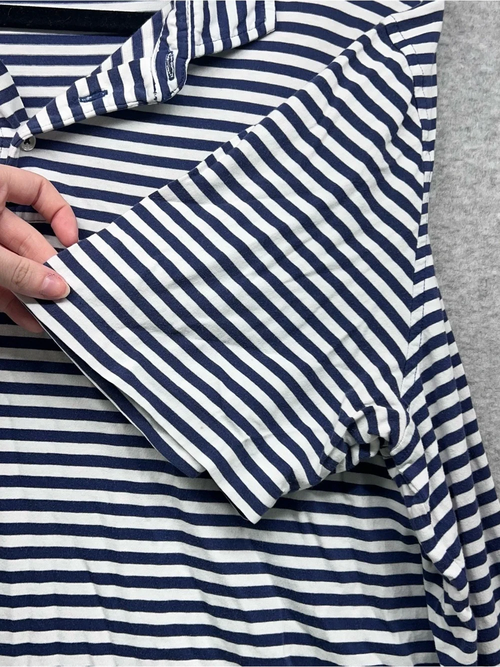 Ralph Lauren Blue and White Horizontal Stripe Polo